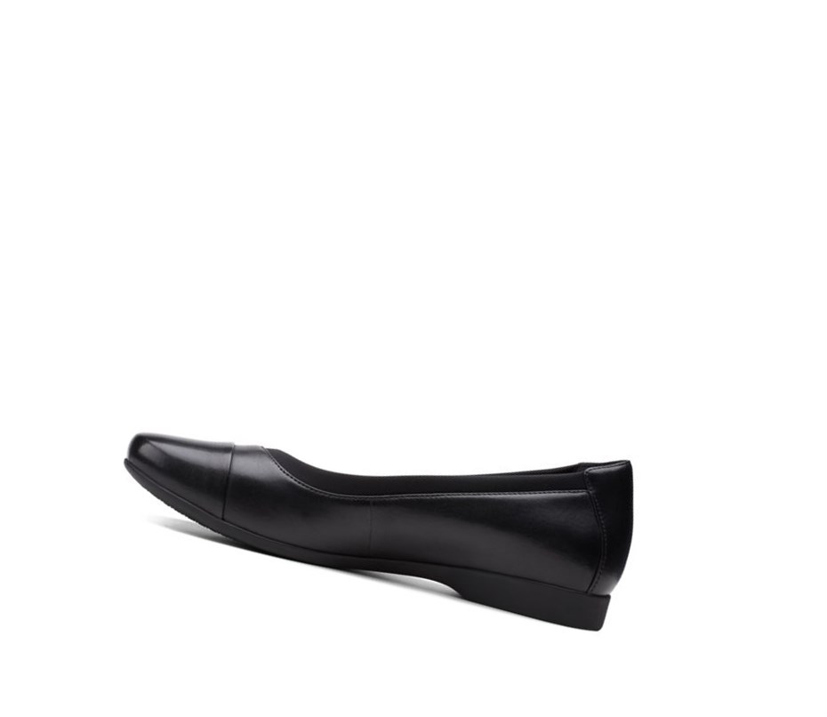 Clarks Un Darcey Cap 2 Leder Flache Schuhe Damen Schwarz | LCKW72096