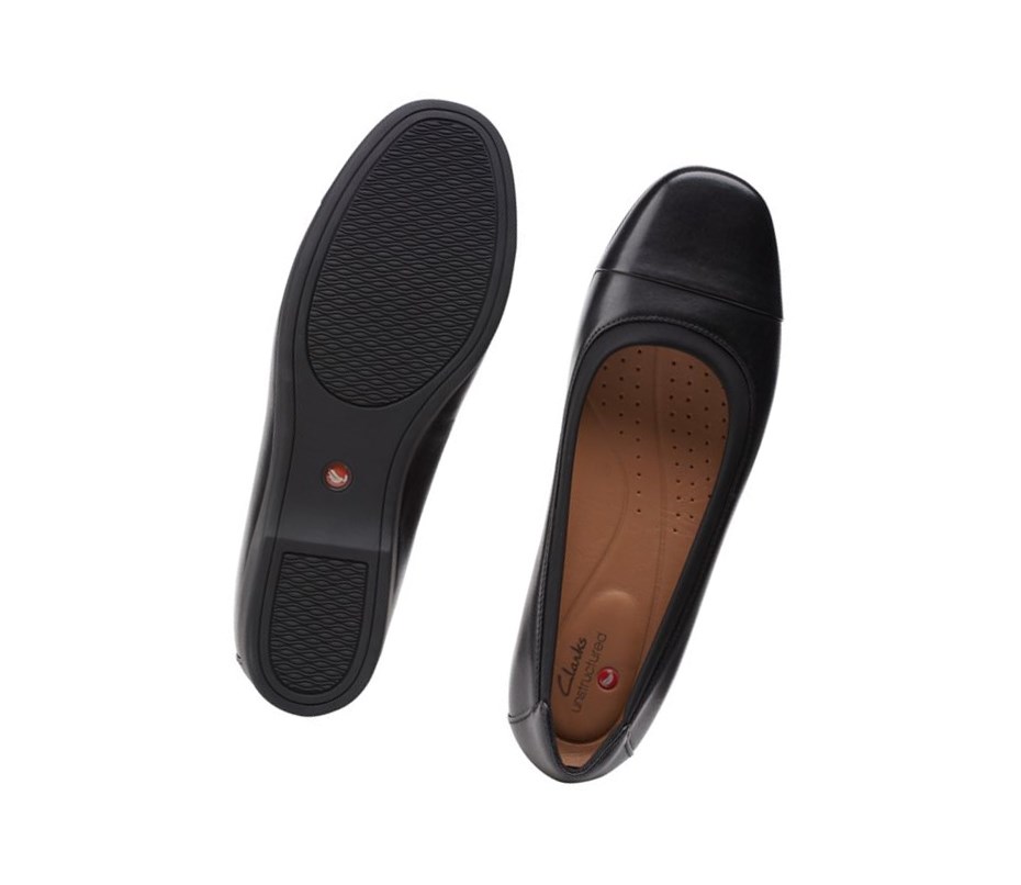 Clarks Un Darcey Cap 2 Leder Flache Schuhe Damen Schwarz | LCKW72096