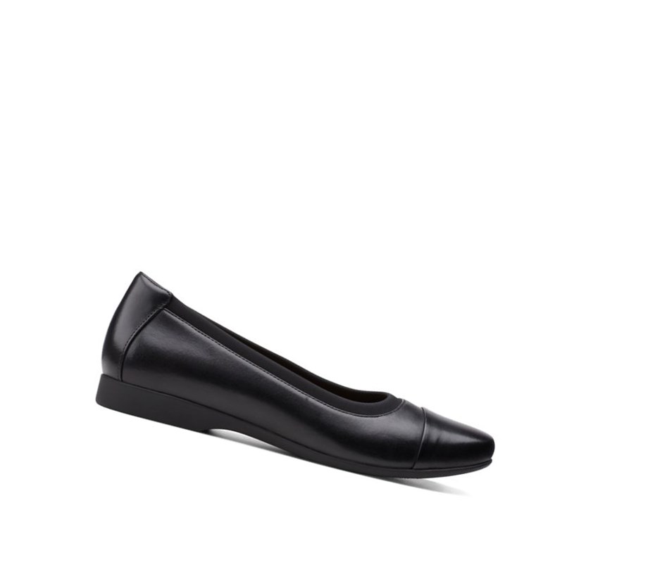 Clarks Un Darcey Cap 2 Leder Flache Schuhe Damen Schwarz | LCKW72096