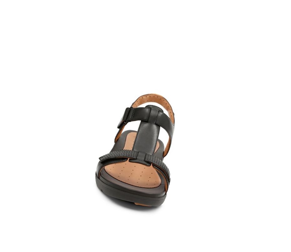 Clarks Un Haywood Leder Flache Sandalen Damen Schwarz | RVCO75843