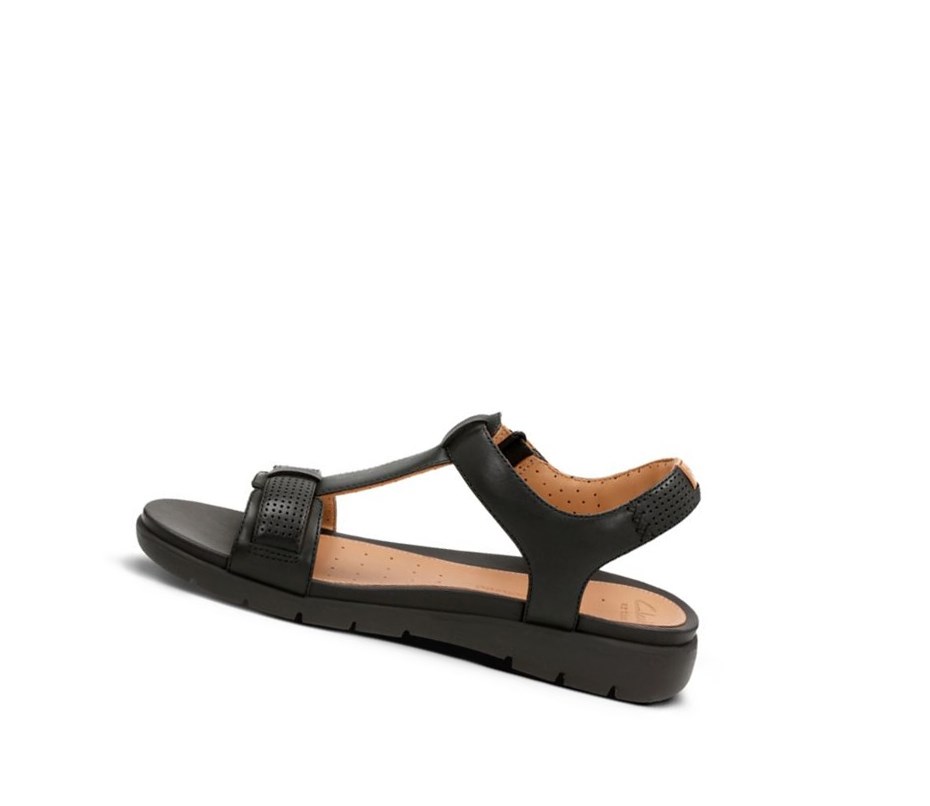 Clarks Un Haywood Leder Flache Sandalen Damen Schwarz | RVCO75843