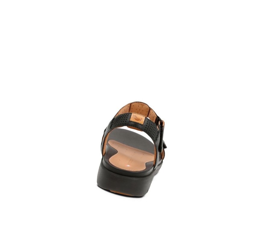 Clarks Un Haywood Leder Flache Sandalen Damen Schwarz | RVCO75843