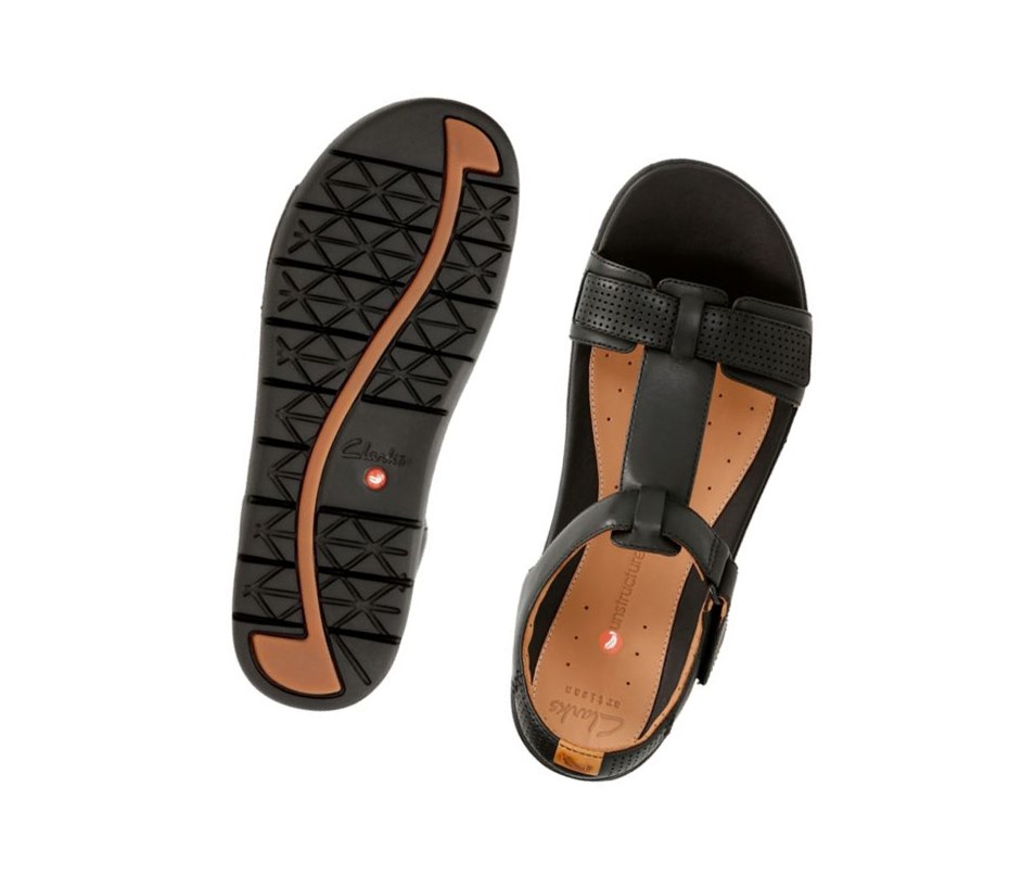 Clarks Un Haywood Leder Flache Sandalen Damen Schwarz | RVCO75843