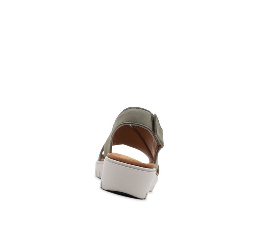 Clarks Un Karely Sun Nubuck Wildleder Keilabsatz Sandalen Damen Olivgrün | GLSA40328
