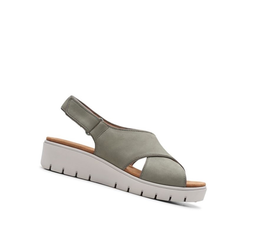 Clarks Un Karely Sun Nubuck Wildleder Keilabsatz Sandalen Damen Olivgrün | GLSA40328