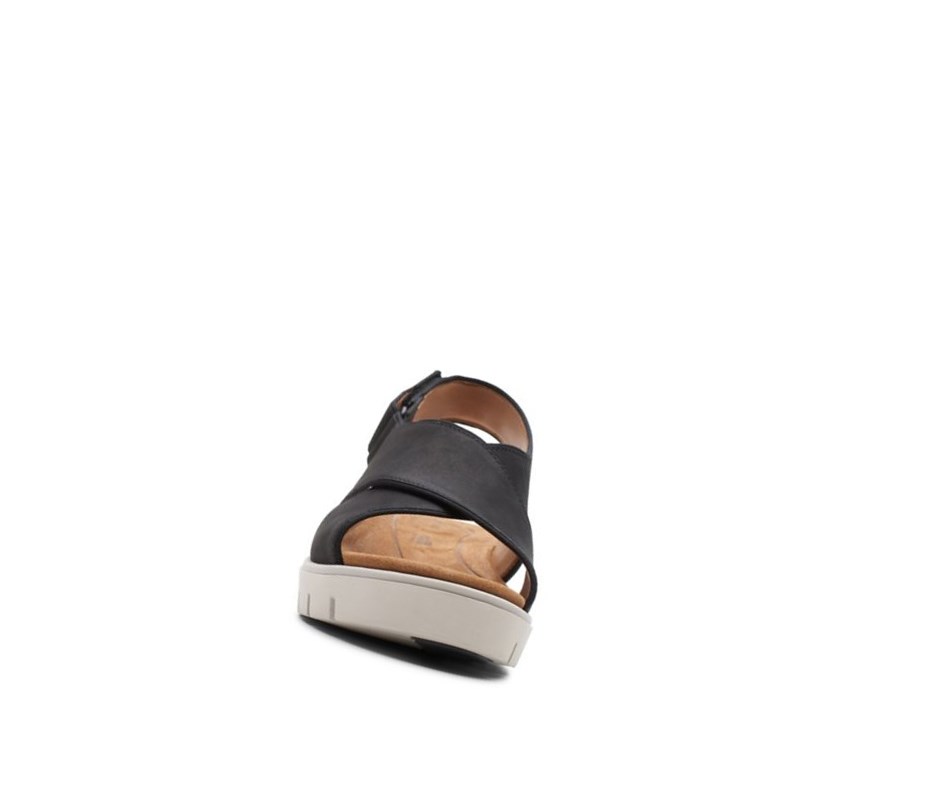 Clarks Un Karely Sun Nubuck Wildleder Keilabsatz Sandalen Damen Schwarz | XKJQ95026