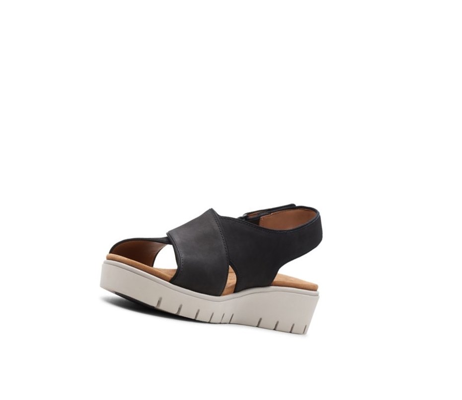Clarks Un Karely Sun Nubuck Wildleder Keilabsatz Sandalen Damen Schwarz | XKJQ95026