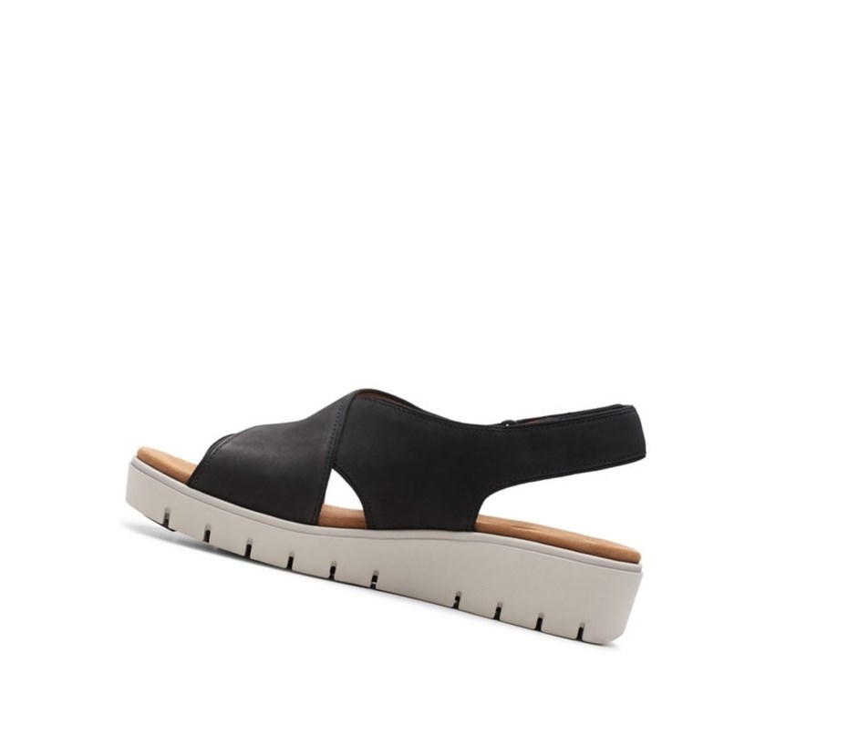 Clarks Un Karely Sun Nubuck Wildleder Keilabsatz Sandalen Damen Schwarz | XKJQ95026