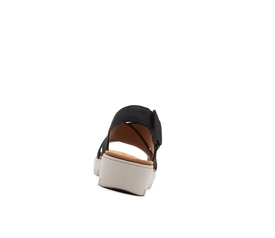 Clarks Un Karely Sun Nubuck Wildleder Keilabsatz Sandalen Damen Schwarz | XKJQ95026