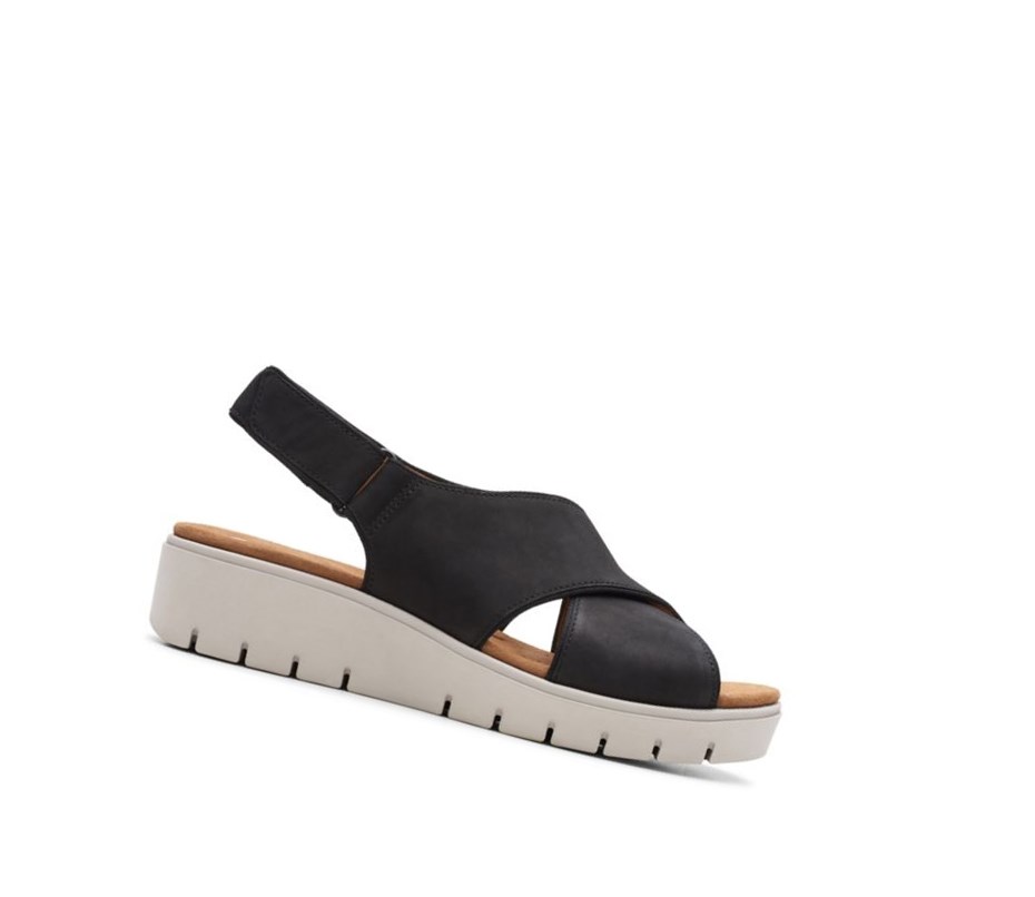 Clarks Un Karely Sun Nubuck Wildleder Keilabsatz Sandalen Damen Schwarz | XKJQ95026