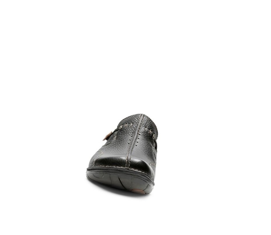 Clarks Un Loop Leder Slip On Schuhe Damen Schwarz | HRBZ68150