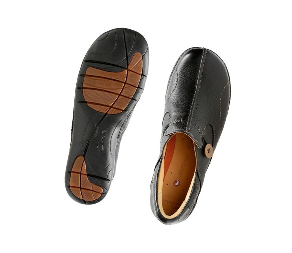 Clarks Un Loop Leder Slip On Schuhe Damen Schwarz | HRBZ68150