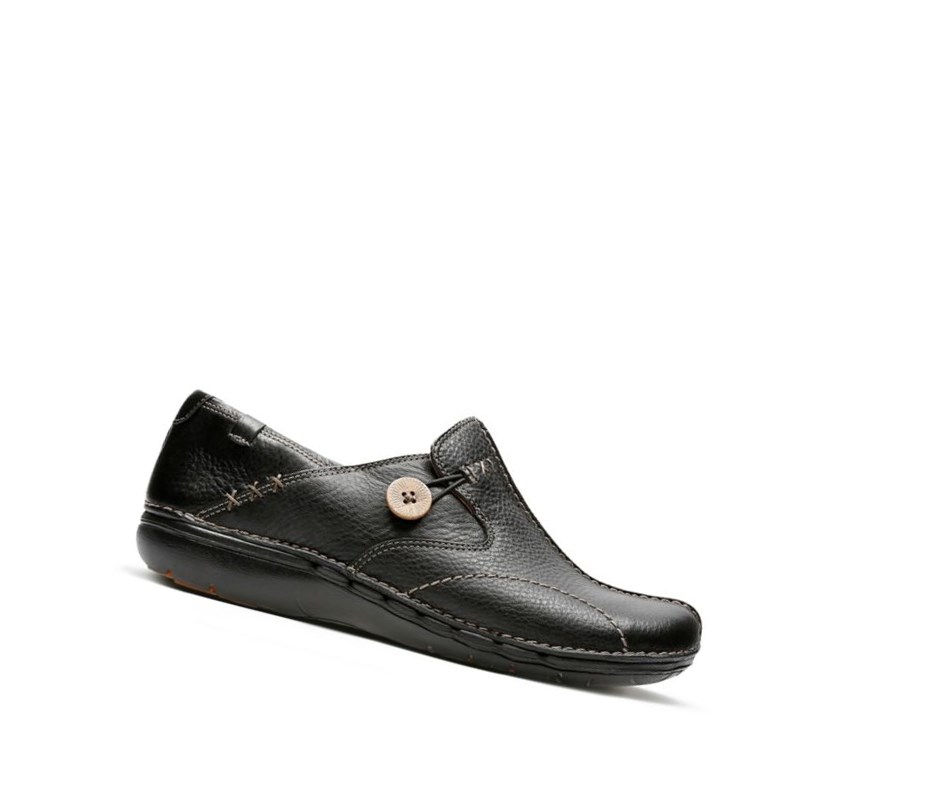 Clarks Un Loop Leder Slip On Schuhe Damen Schwarz | HRBZ68150