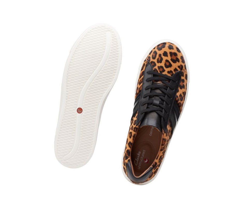 Clarks Un Maui Band Print Pony Leder Flache Schuhe Damen Leopard | FUJO02875