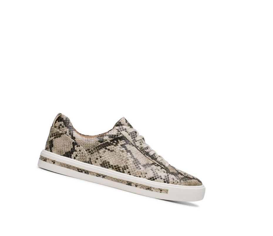 Clarks Un Maui Spitze Leder Sneakers Damen Beige Schlangenoptik | AHTW49268