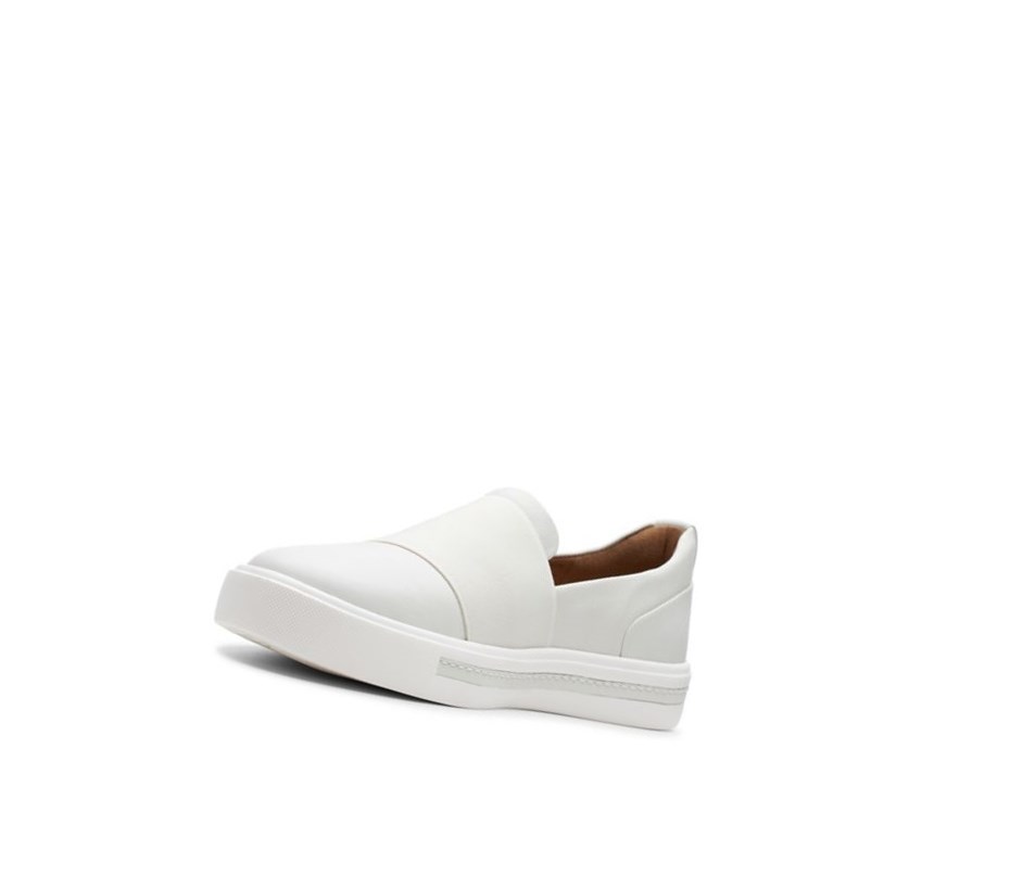 Clarks Un Maui Step Leder Weite Fit Slip On Schuhe Damen Weiß | GRJP51463