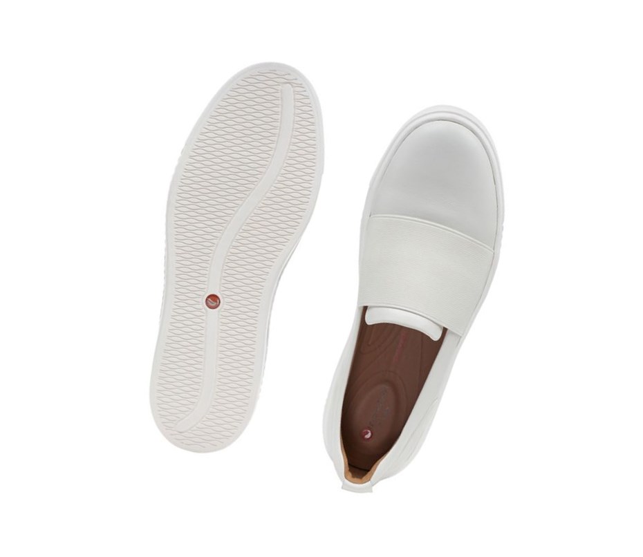 Clarks Un Maui Step Leder Weite Fit Slip On Schuhe Damen Weiß | GRJP51463