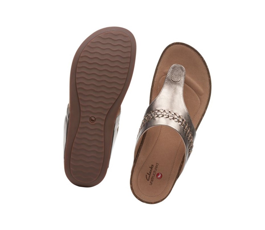 Clarks Un Perri Vibe Textil Flache Sandalen Damen Gold Metal | UOZM86251