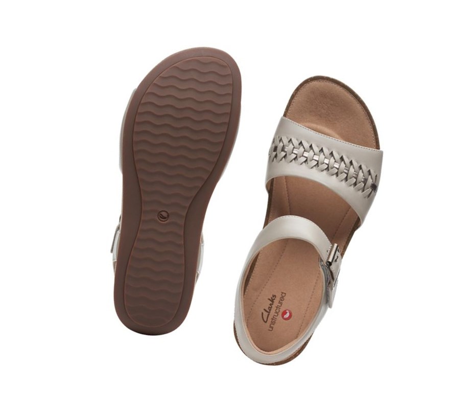 Clarks Un Perri Way Leder Flache Sandalen Damen Gold | WOSX48210