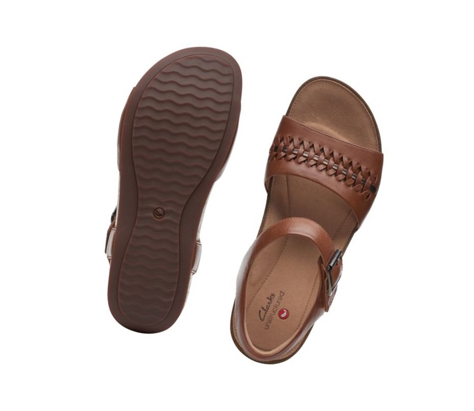 Clarks Un Perri Way Leder Flache Sandalen Damen Dunkelbraun | YDAC36208