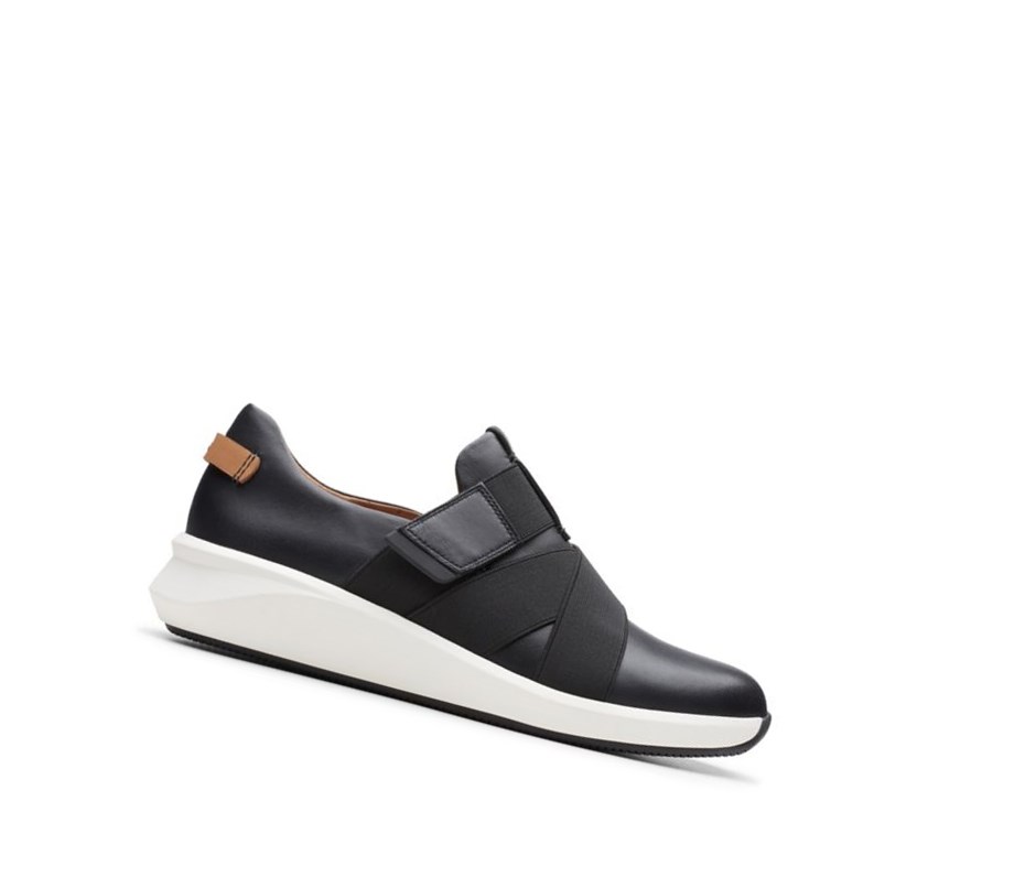 Clarks Un Rio Riemen Leder Weite Fit Lederschuhe Damen Schwarz | MOCE58603