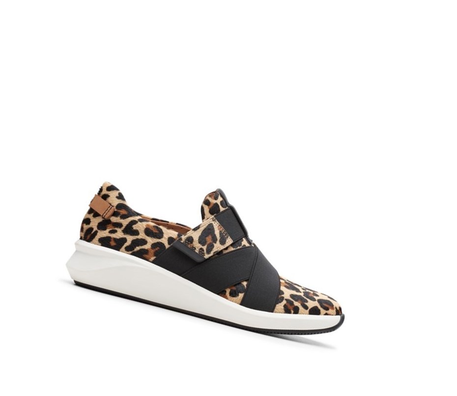 Clarks Un Rio Riemen Print Pony Leder Lederschuhe Damen Leopard | XSPR15032