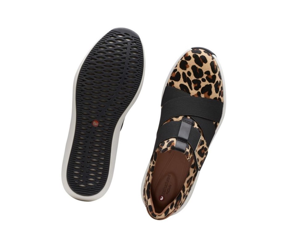 Clarks Un Rio Riemen Print Pony Leder Weite Fit Lederschuhe Damen Leopard | MXBS80647
