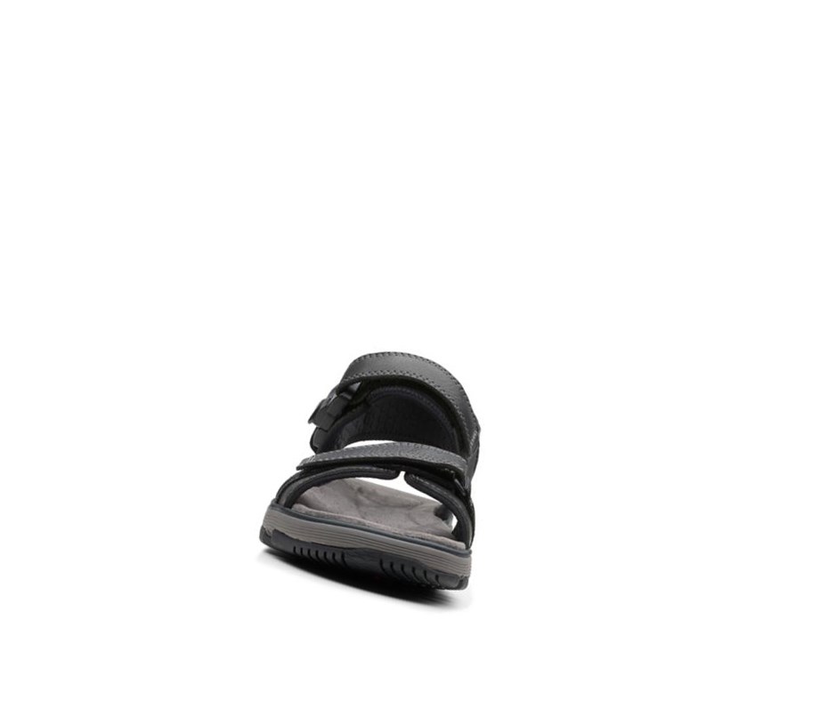 Clarks Un Trek Part Leder Lässige Sandalen Herren Schwarz | VNST60872