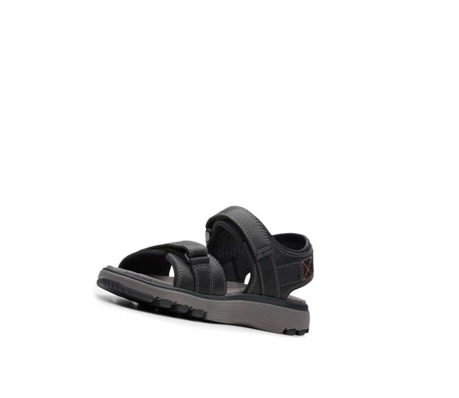 Clarks Un Trek Part Leder Lässige Sandalen Herren Schwarz | VNST60872
