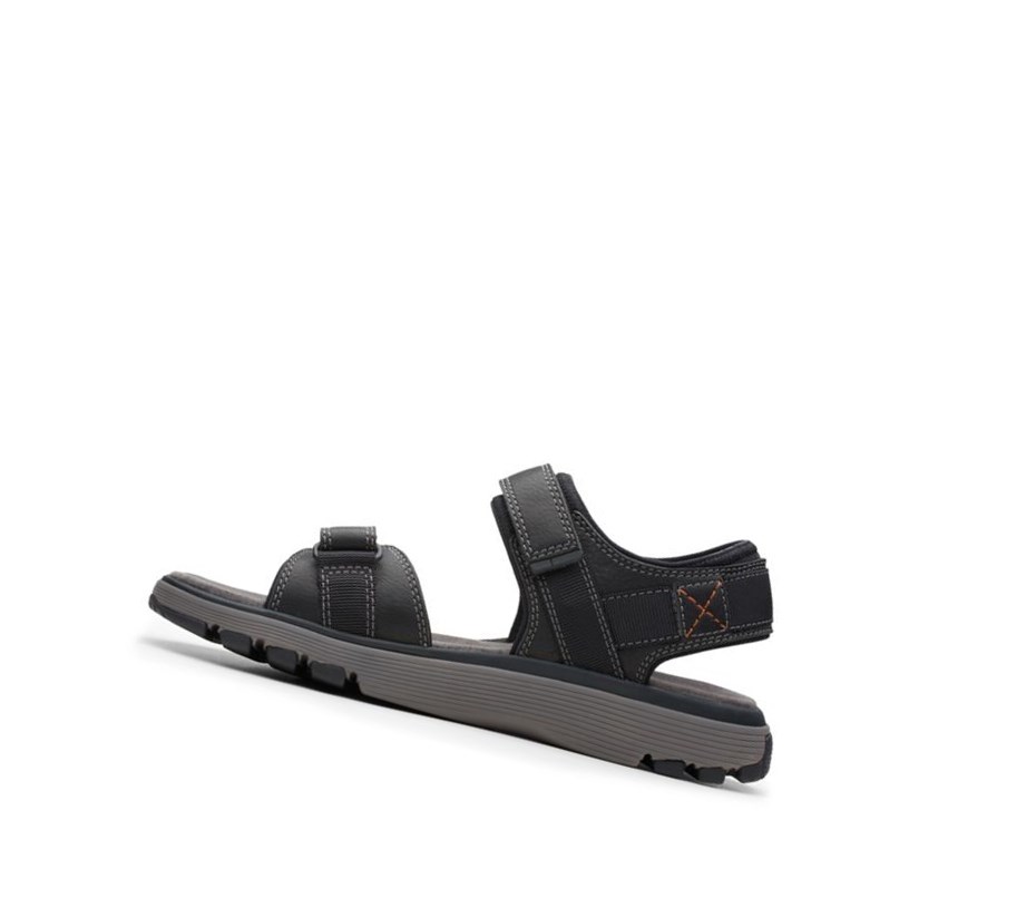 Clarks Un Trek Part Leder Lässige Sandalen Herren Schwarz | VNST60872
