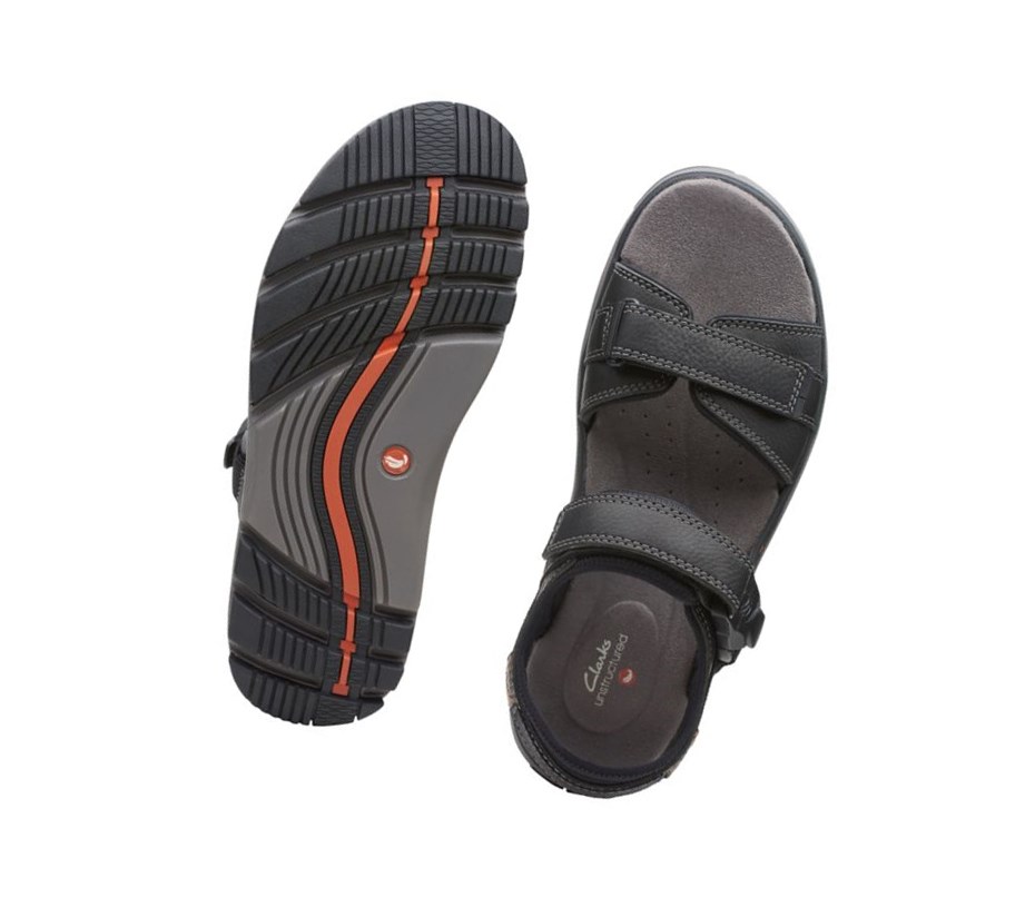 Clarks Un Trek Part Leder Lässige Sandalen Herren Schwarz | VNST60872