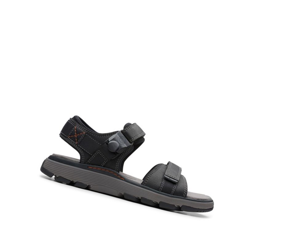 Clarks Un Trek Part Leder Lässige Sandalen Herren Schwarz | VNST60872