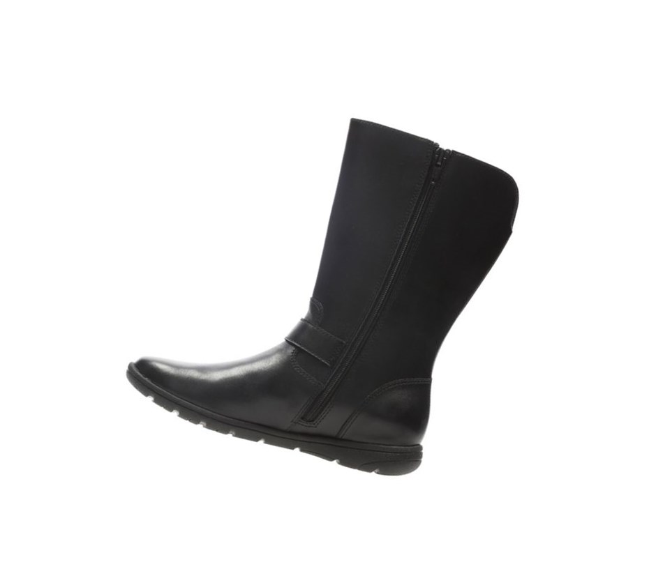 Clarks Venture Moon Leder Kniehohe Stiefel Mädchen Schwarz | ALUK25306