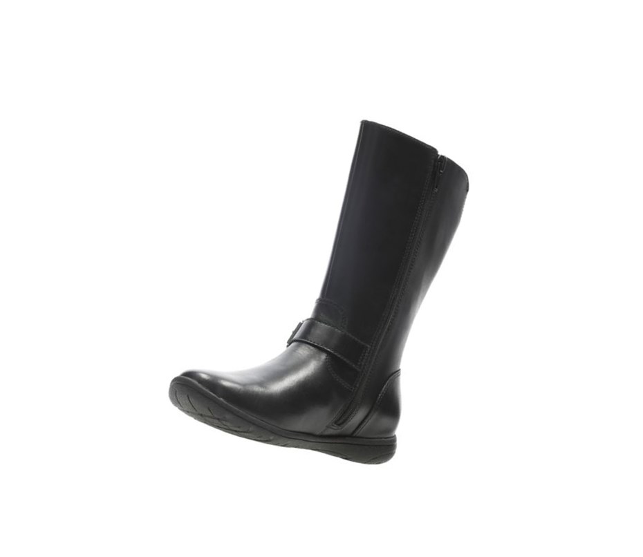 Clarks Venture Moon Leder Kniehohe Stiefel Mädchen Schwarz | KCZT84251