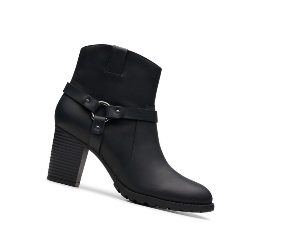 Clarks Verona Rock Leder Stiefeletten Damen Schwarz | EBDI16948