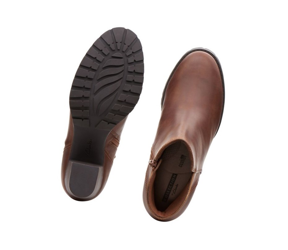 Clarks Verona Trish Leder Stiefel mit Absatz Damen Dunkelbraun | GEBL56340