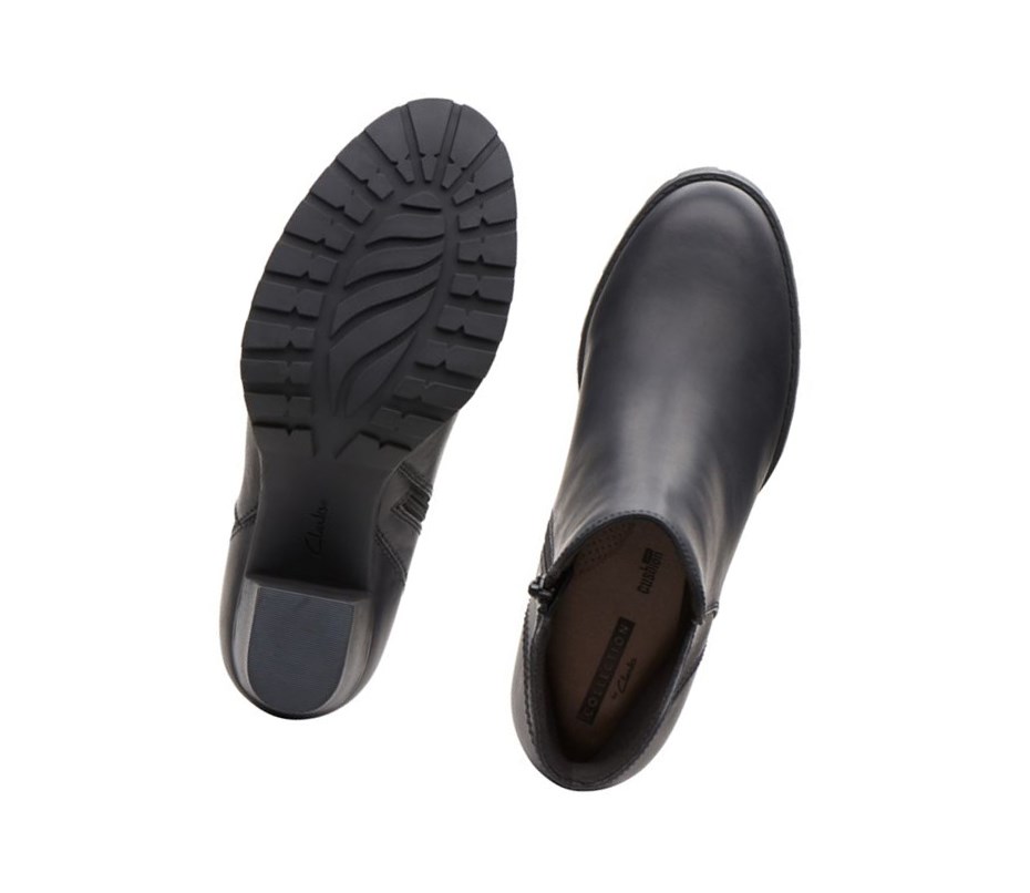 Clarks Verona Trish Leder Stiefel mit Absatz Damen Schwarz | LMGE65947