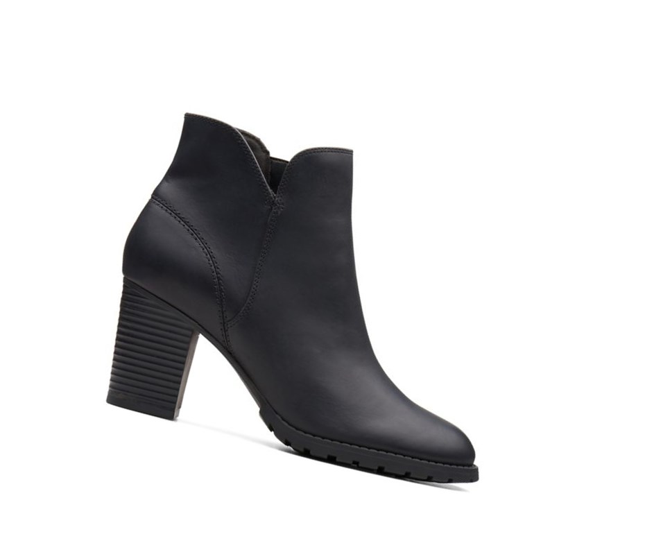 Clarks Verona Trish Leder Stiefel mit Absatz Damen Schwarz | LMGE65947