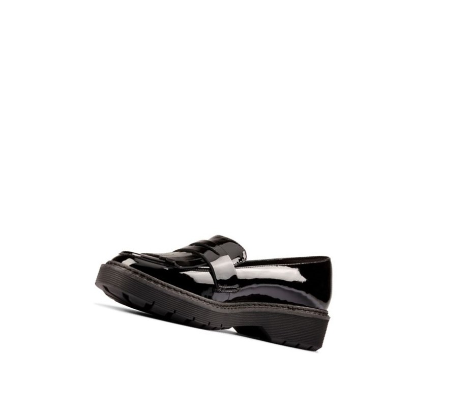 Clarks Witcombe Dawn Lack Leder Flache Schuhe Damen Schwarz | RNCL19472