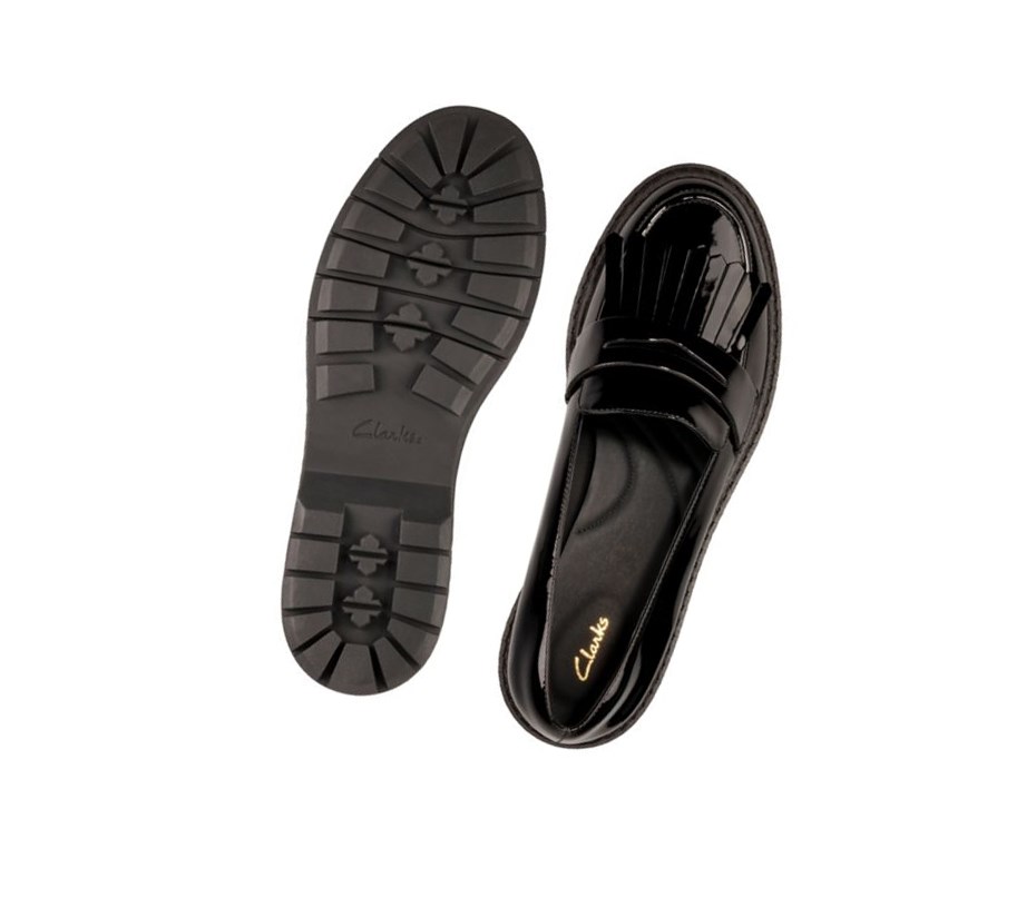 Clarks Witcombe Dawn Lack Leder Flache Schuhe Damen Schwarz | RNCL19472