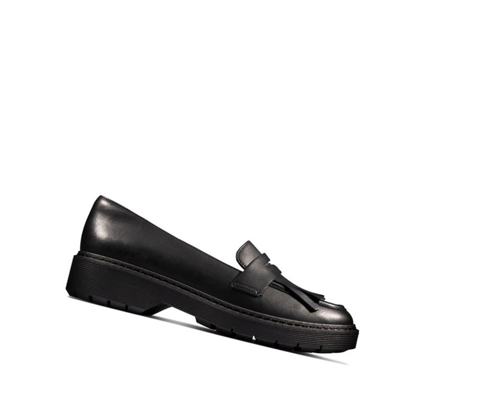 Clarks Witcombe Dawn Leder Flache Schuhe Damen Schwarz | FHWD31429