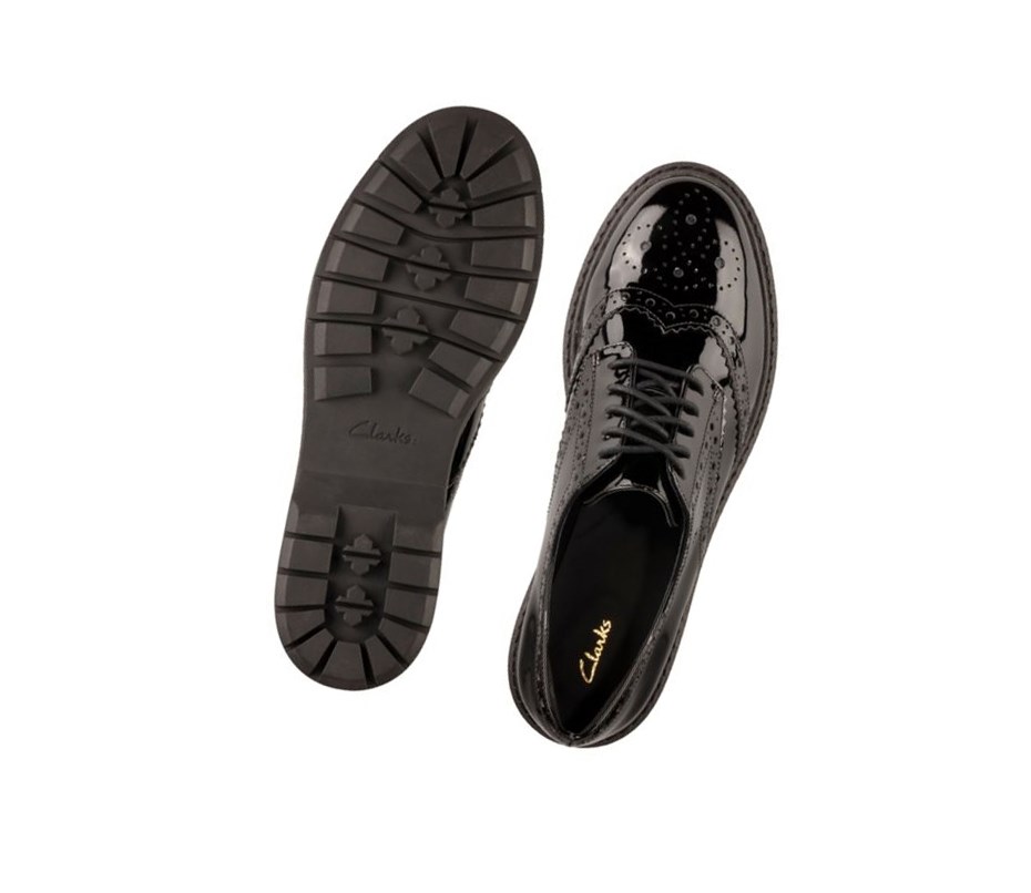 Clarks Witcombe Echo Lack Wildleder Brogues Damen Schwarz | QTSK54279