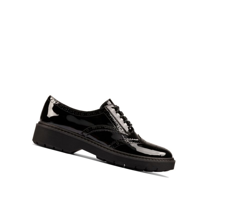 Clarks Witcombe Echo Lack Wildleder Brogues Damen Schwarz | QTSK54279