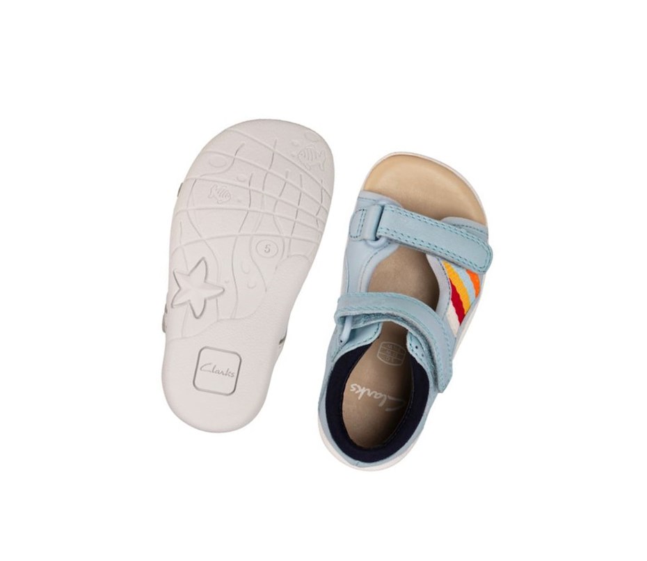 Clarks Zora Beau Leder Lässige Sandalen Jungen Hellblau | TLPI76389