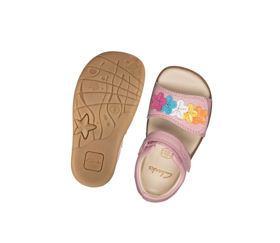 Clarks Zora Finch Leder Lässige Sandalen Mädchen Rosa | HDAN74956