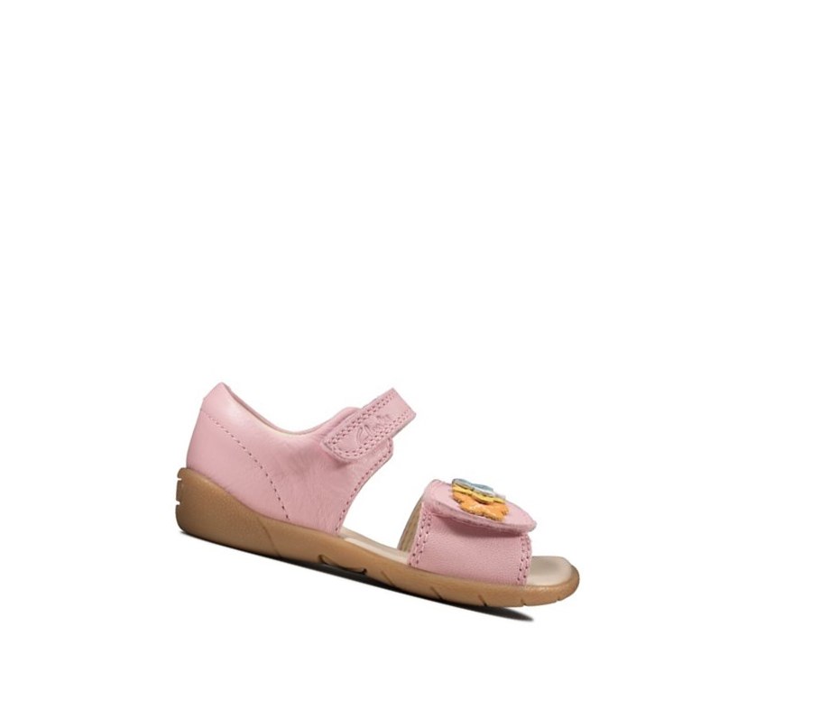 Clarks Zora Finch Leder Lässige Sandalen Mädchen Rosa | HDAN74956