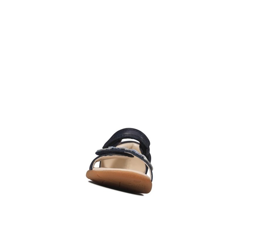 Clarks Zora Finch Leder Lässige Sandalen Mädchen Navy | ZVEA68290