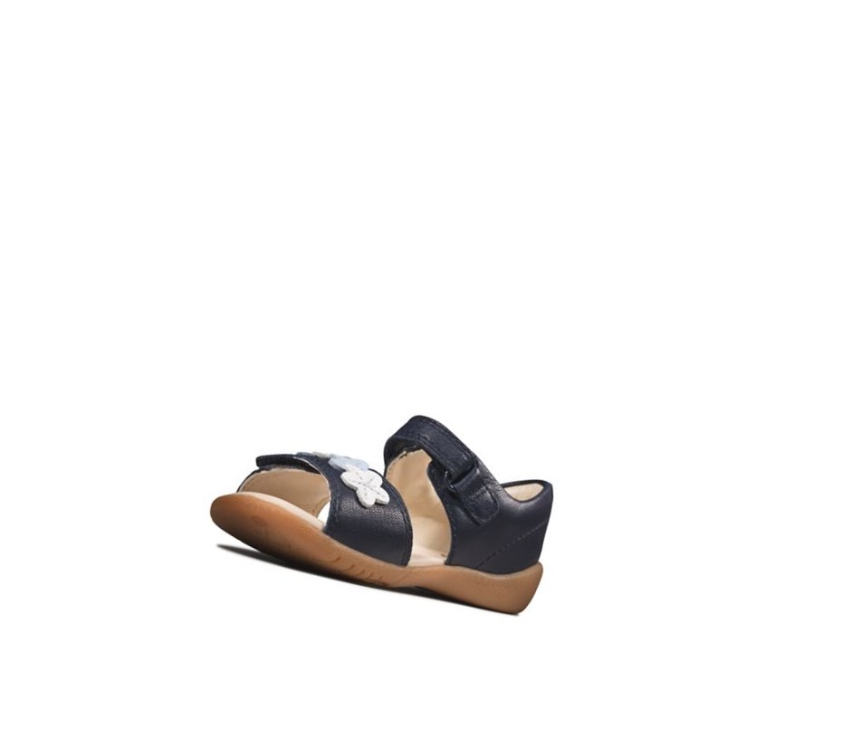 Clarks Zora Finch Leder Lässige Sandalen Mädchen Navy | ZVEA68290