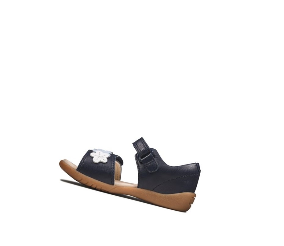 Clarks Zora Finch Leder Lässige Sandalen Mädchen Navy | ZVEA68290
