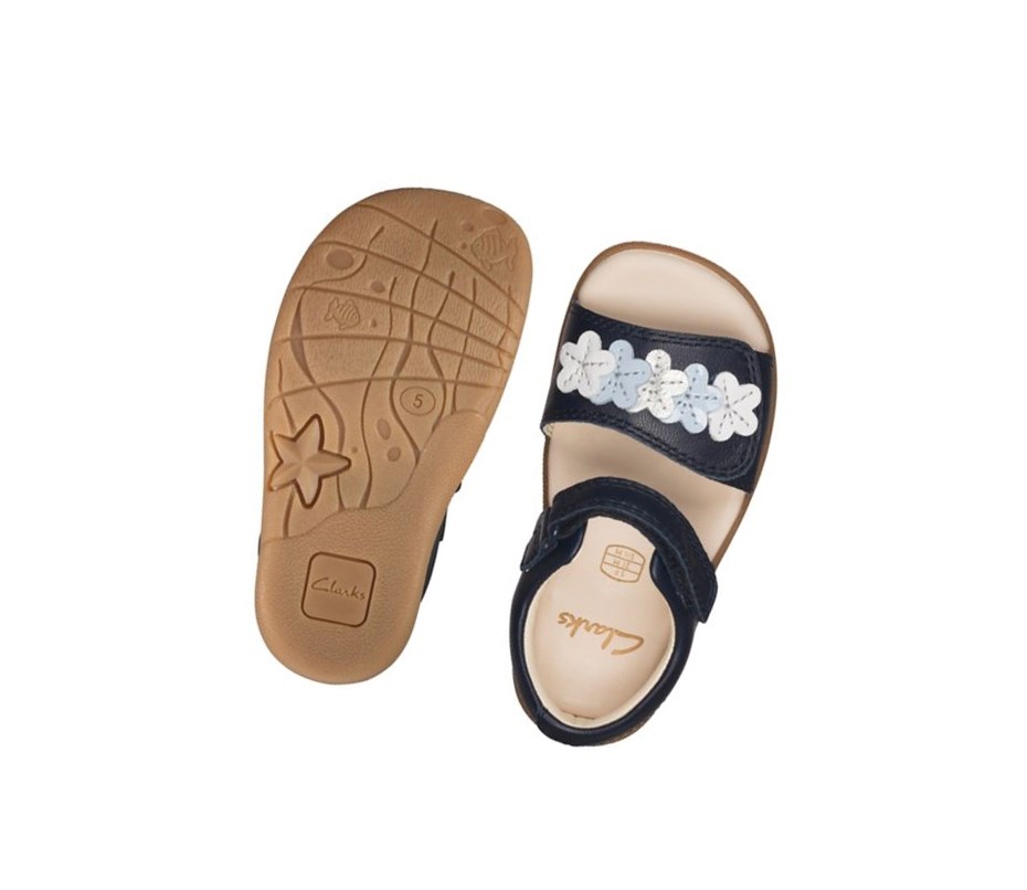 Clarks Zora Finch Leder Lässige Sandalen Mädchen Navy | ZVEA68290